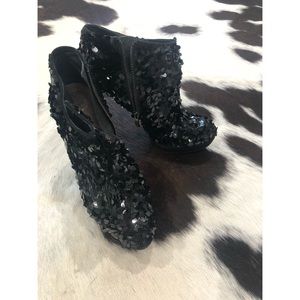 Vince Camuto Black Sequin Platform Ankle Boots